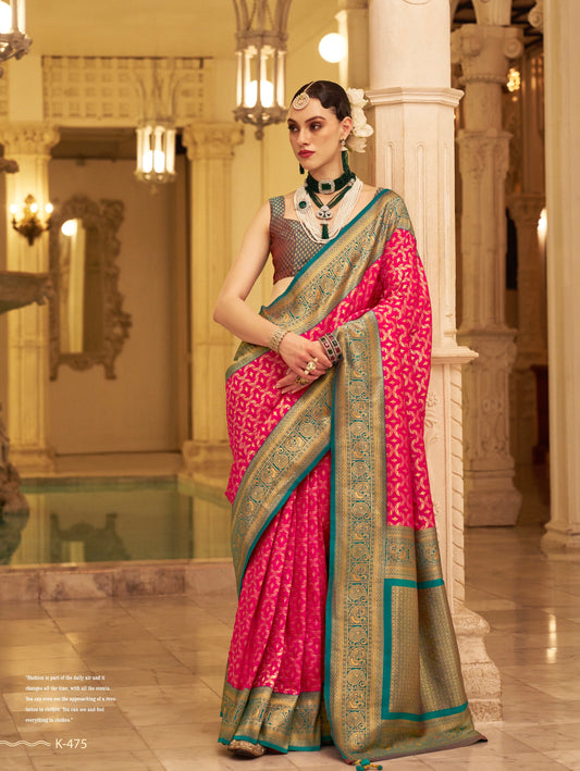 Pink Kanjivaram Silk Readymade/Easy Saree