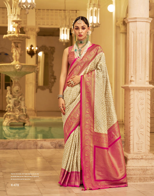 Beige Kanjivaram Silk Readymade/Easy Saree