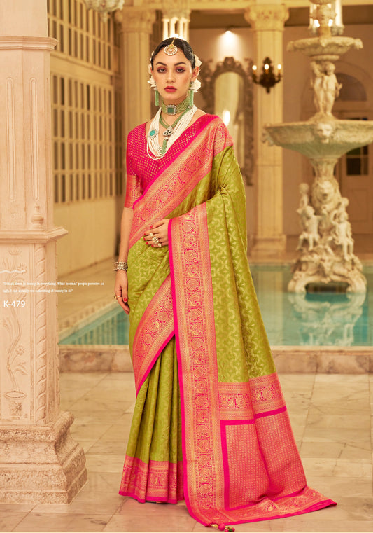 Mehendi Green Kanjivaram Silk Readymade/Easy Saree