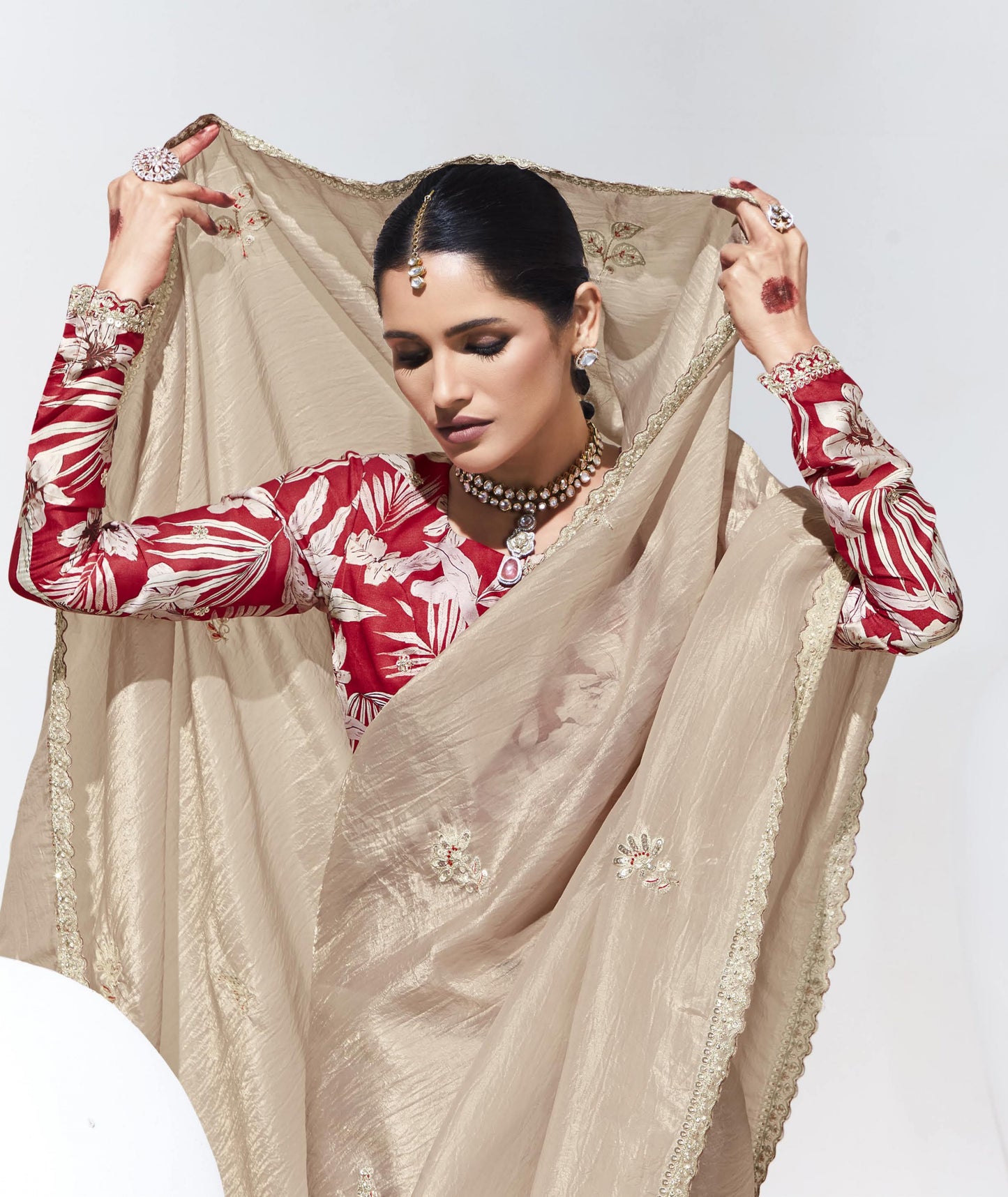 Golden Color Organza Readymade/Easy Saree