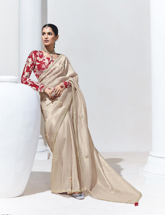 Golden Color Organza Readymade/Easy Saree