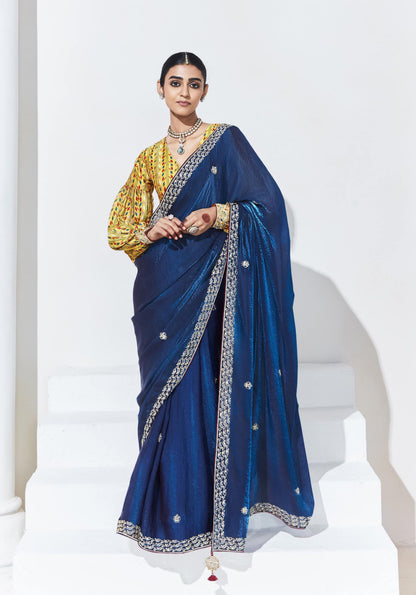 Blue Color Organza Readymade/Easy Saree