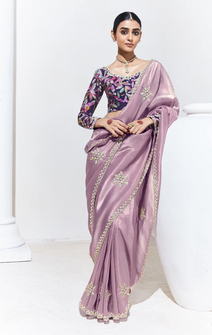 Mauve Color Organza Readymade/Easy Saree