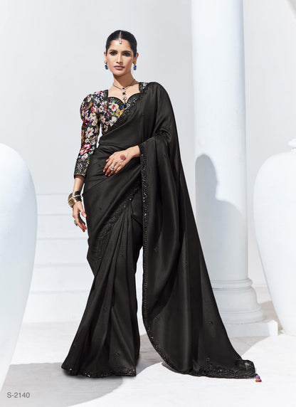 Black Color Organza Readymade/Easy Saree