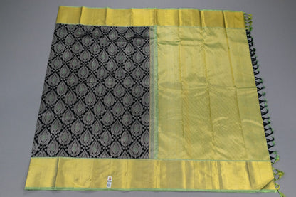 Black With Pastel Green Unique Combination Of Kanchipuram Handmade Saree