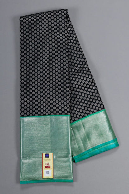 Black & Sea-Green Combination Pure Silk Handmade Saree - Panaash Saree