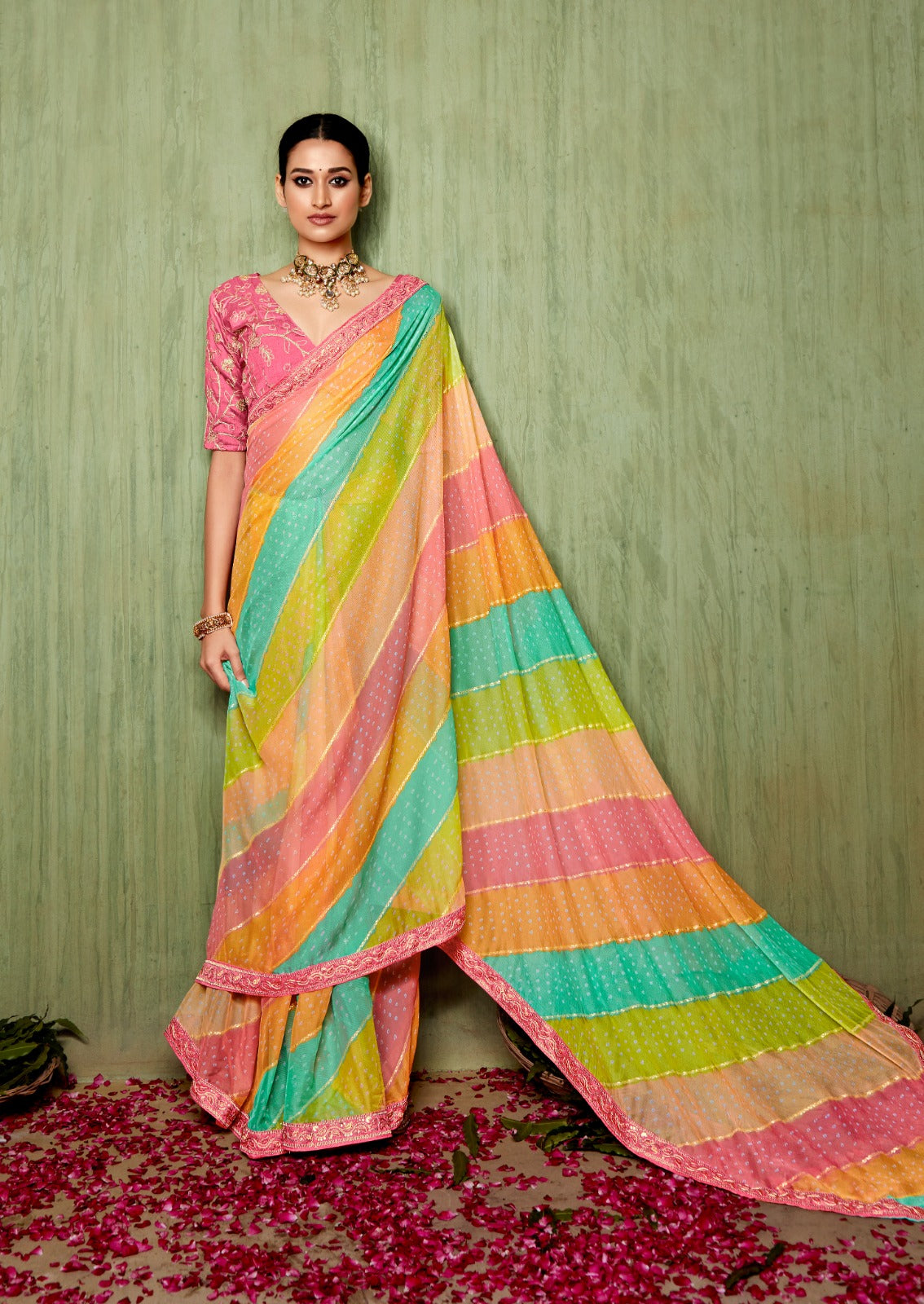 Colorful Georgette Readymade Saree