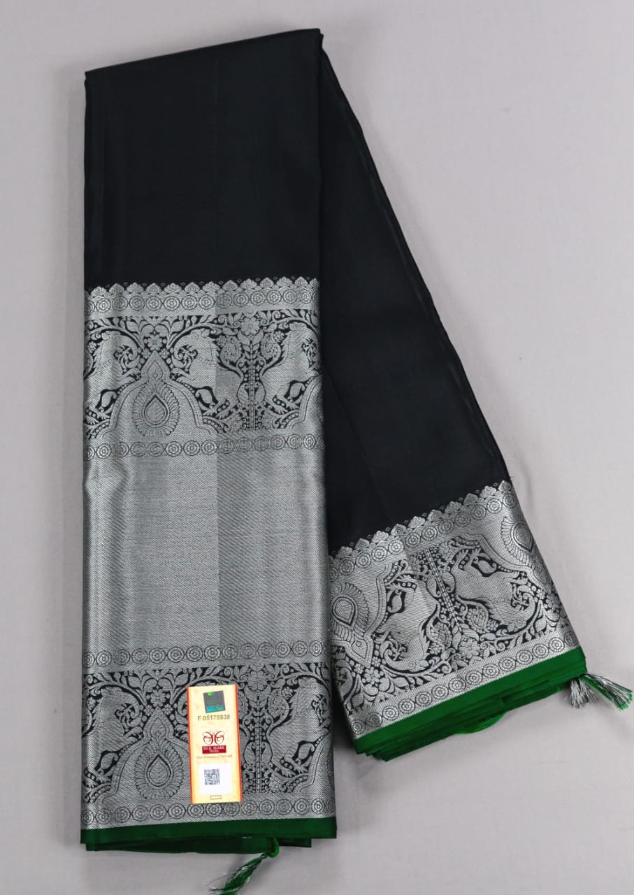 Black Color Pure Handmade Readymade Silk Saree With Silk Mark