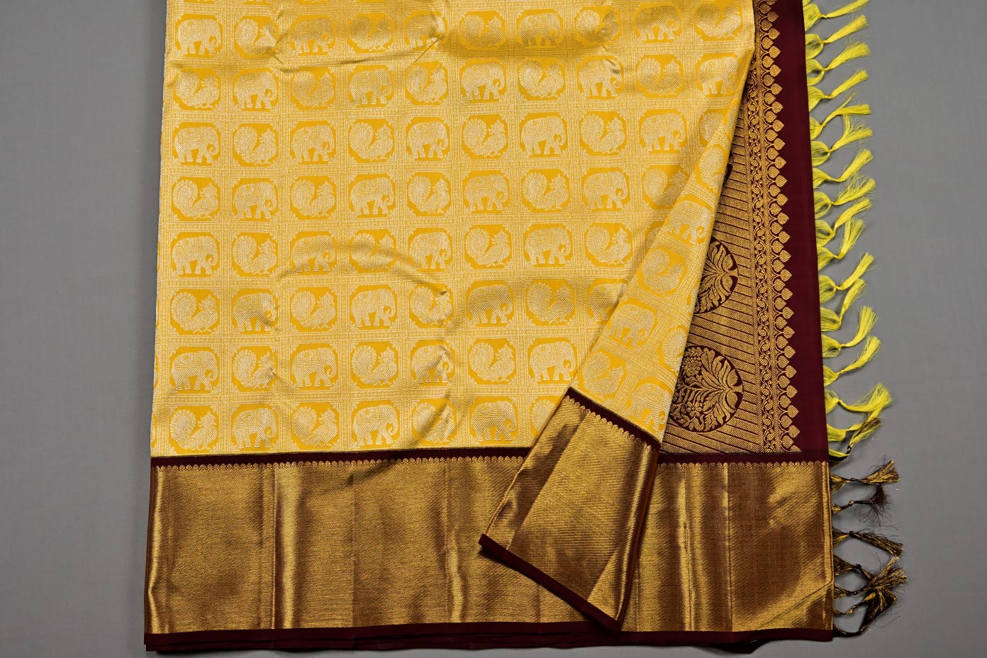 Yellow Color Pure Handmade Readymade Silk Saree With Silk Mark