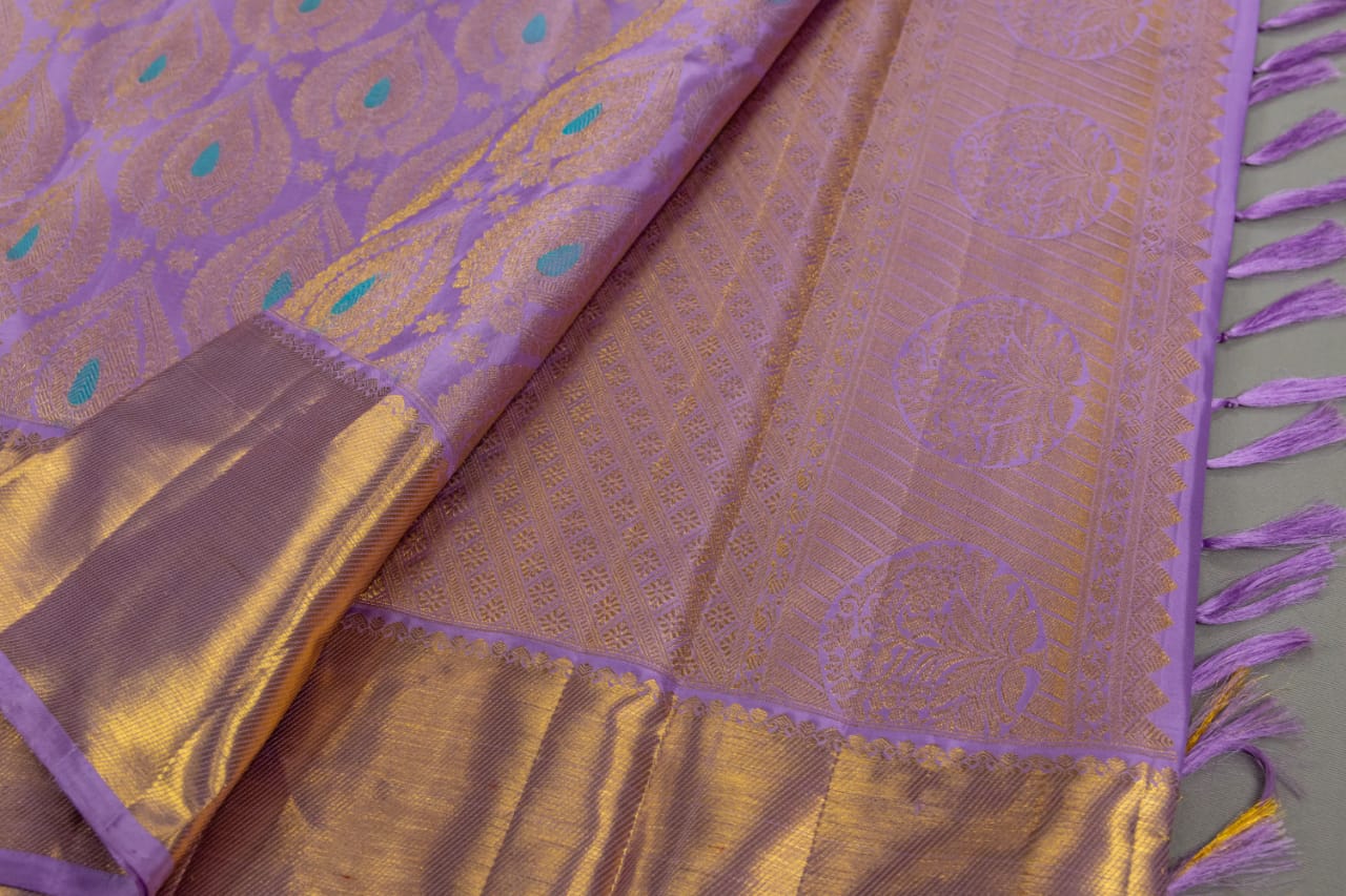 Lavender Color Pure Handmade Readymade Silk Saree With Silk Mark