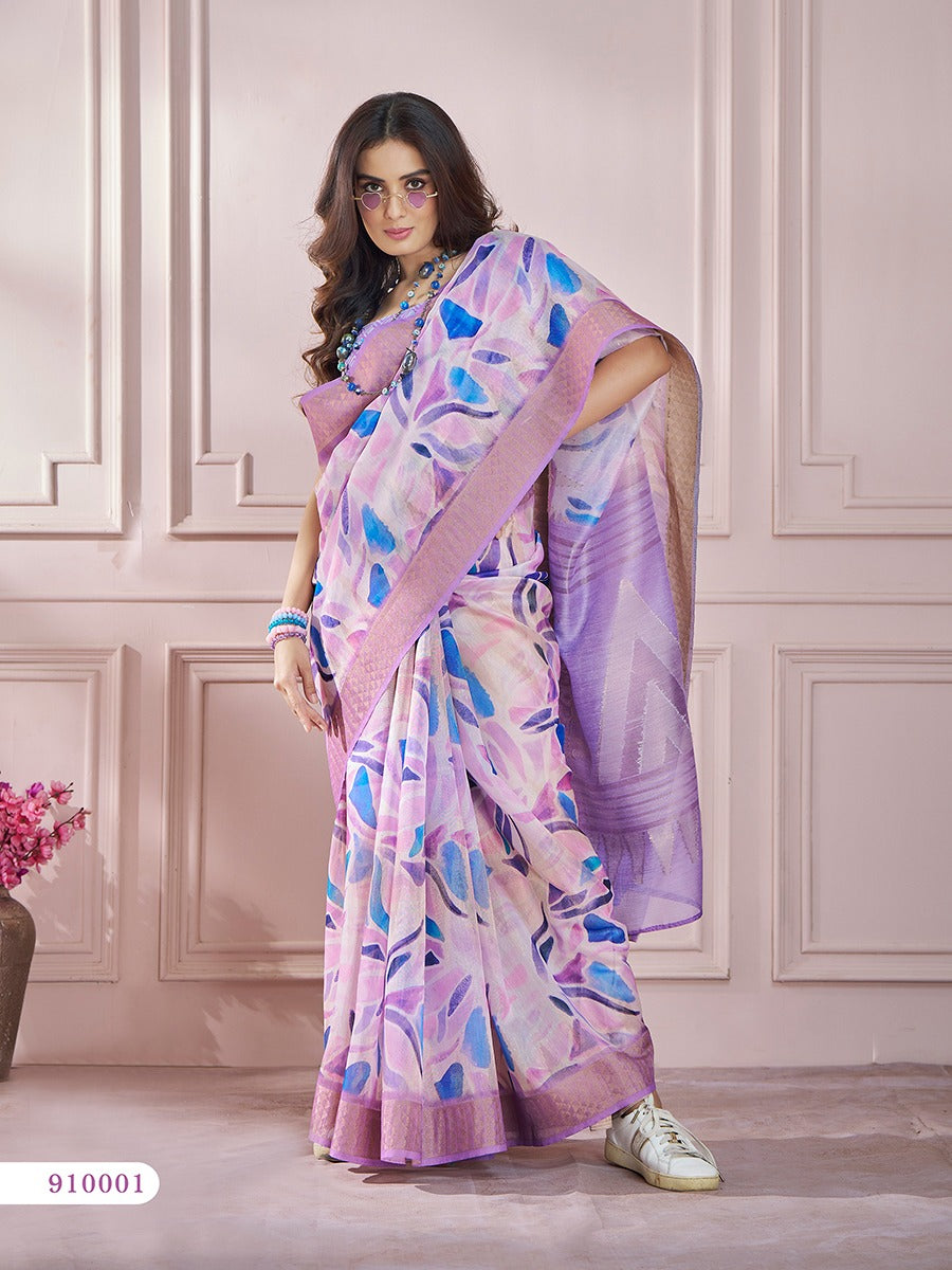 Lavender Color Printed Soft Silk Readymade/Easy Saree