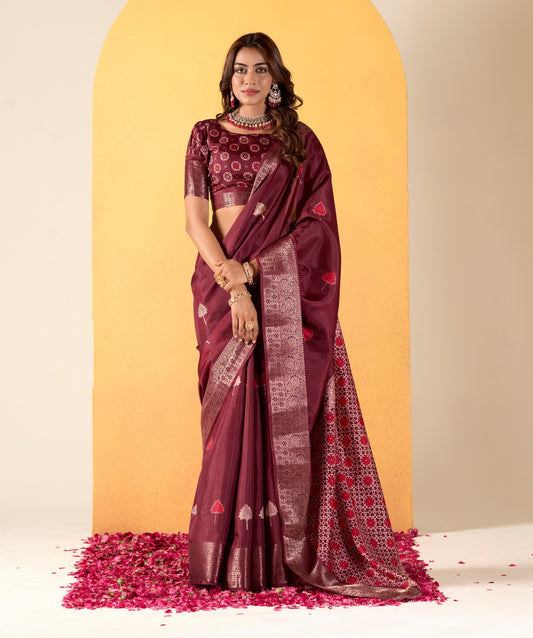 Maroon Color Printed Soft Silk Readymade/Easy Saree