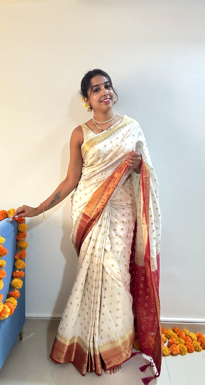 Off White Color Silk Readymade/Easy Saree