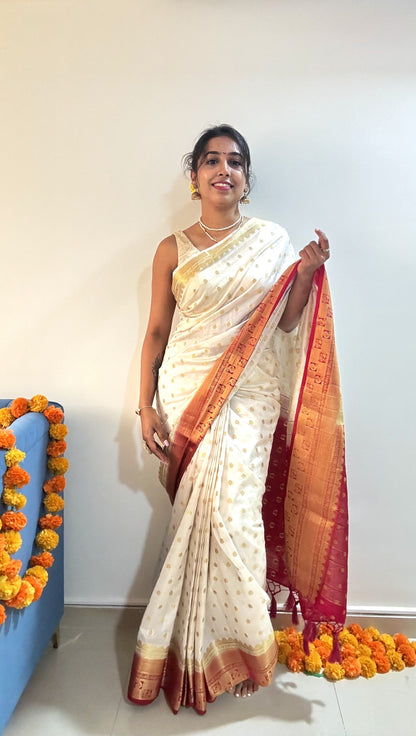 Off White Color Silk Readymade/Easy Saree