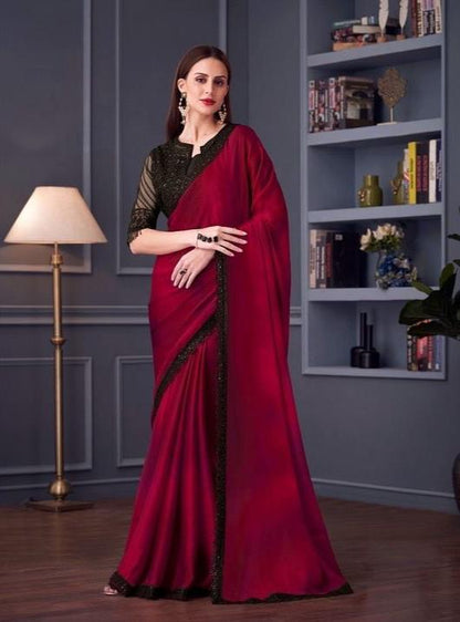 Maroon Color Cocktail Readymade Saree