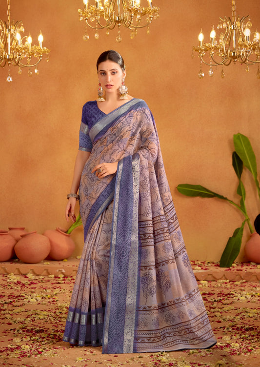 Dark Blue Formal Silk Cotton Readymade/Easy Saree