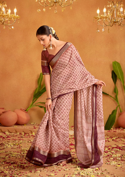 Brownish Purple Formal Silk Cotton Readymade/Easy Saree