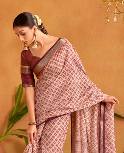 Brownish Purple Formal Silk Cotton Readymade/Easy Saree