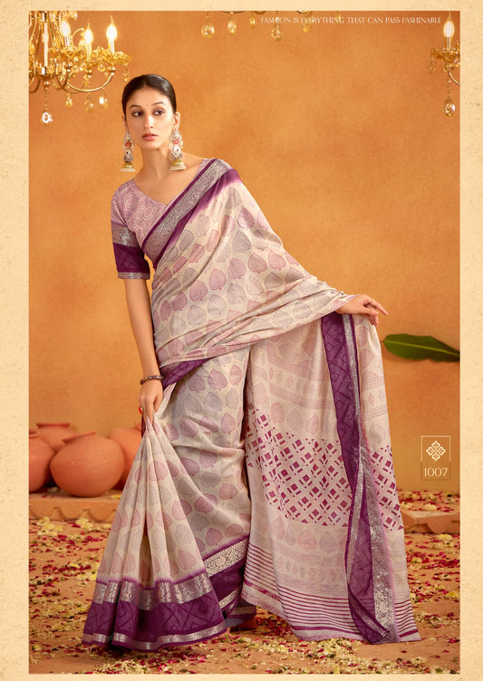 Purple Formal Silk Cotton Readymade/Easy Saree