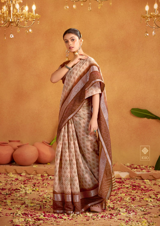 Coffee Color Formal Silk Cotton Readymade/Easy Saree