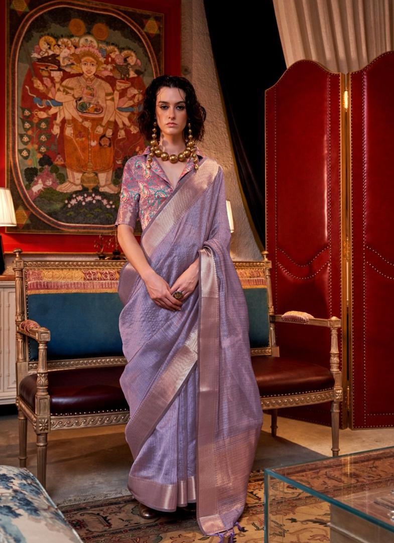 Heather Purple Color Silk Readymade/Easy Saree With Fancy Stitched Blouse