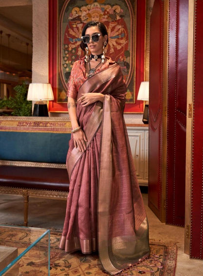 Rust Color Silk Readymade/Easy Saree With Fancy Stitched Blouse