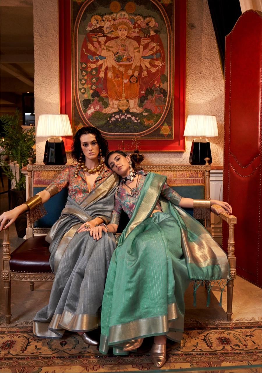 Jade Green Color Silk Readymade/Easy Saree With Fancy Stitched Blouse