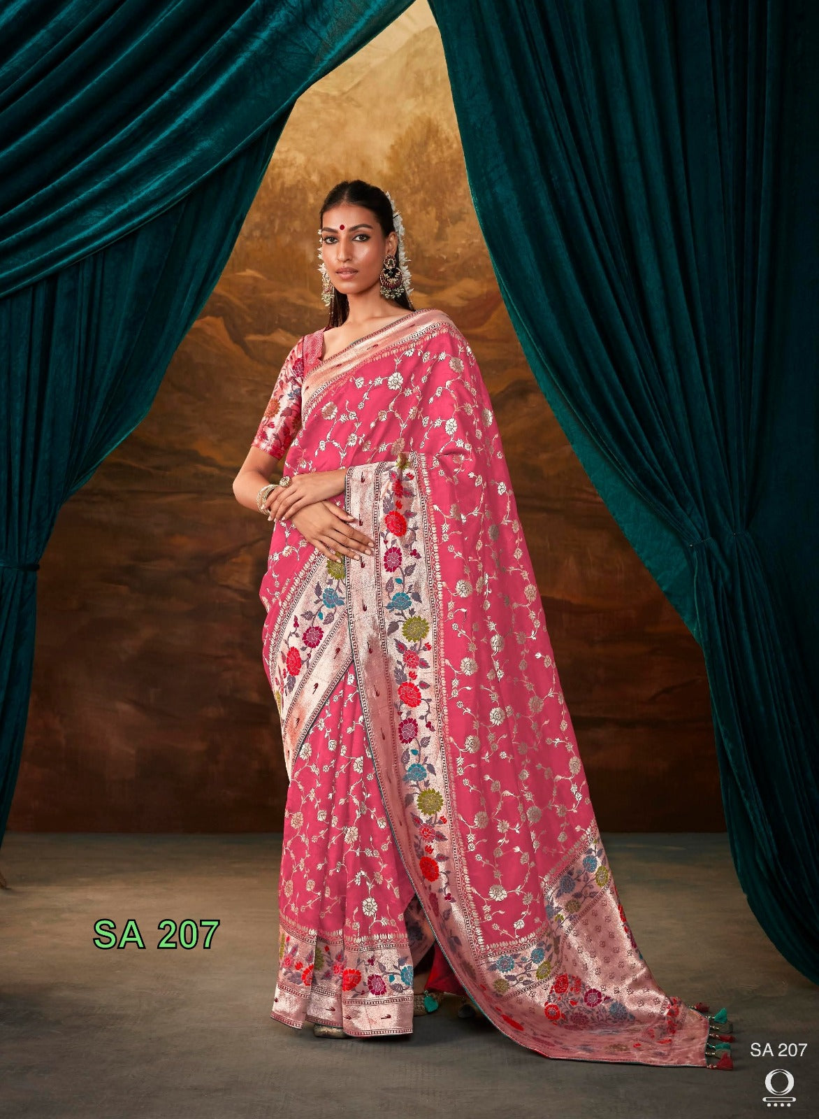 Pink Color Designer Silk Readymade/Easy Saree