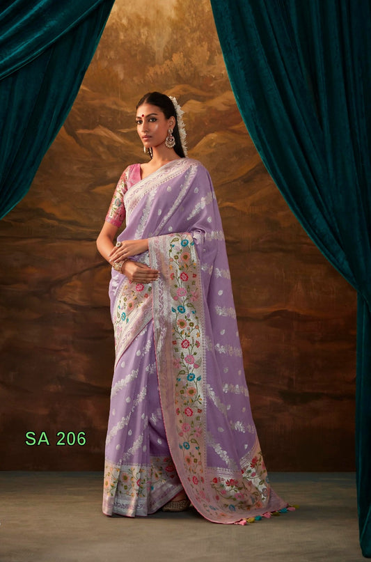 Purple Color Designer Silk Readymade/Easy Saree