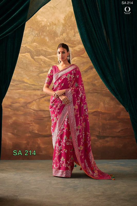 Dark Pink Color Designer Silk Readymade/Easy Saree