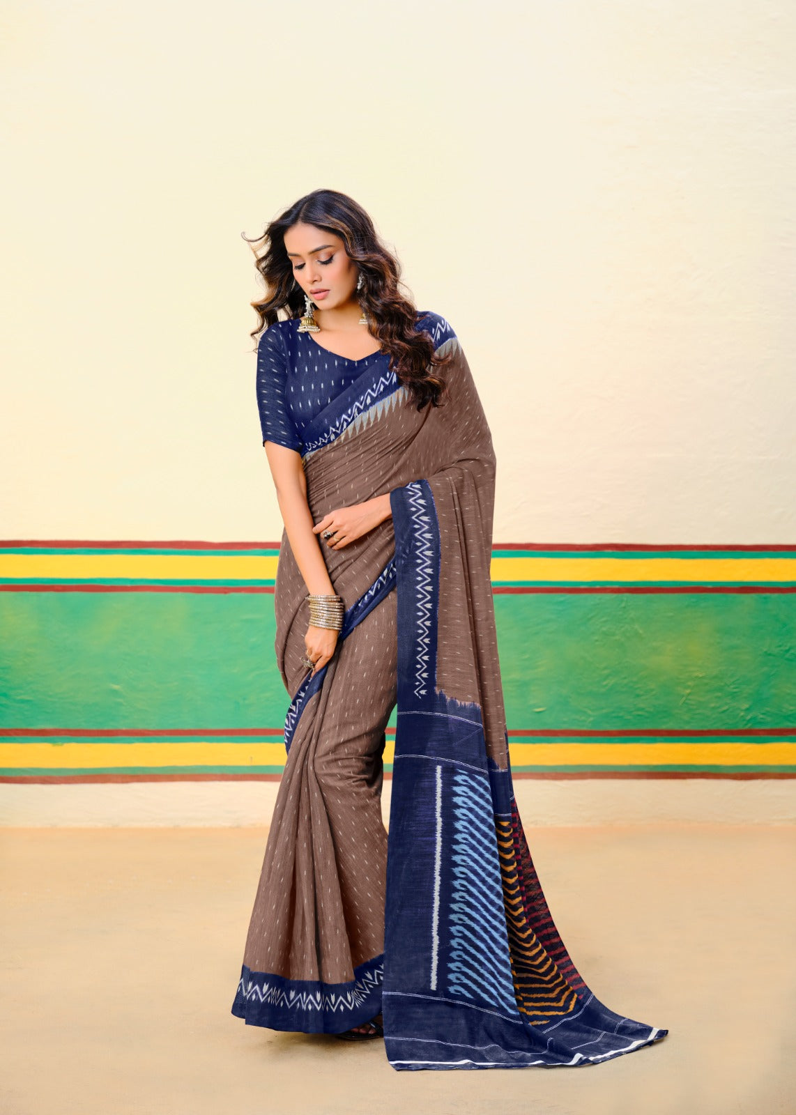 Brown Mul Mul Cotton Easy/Readymade Saree