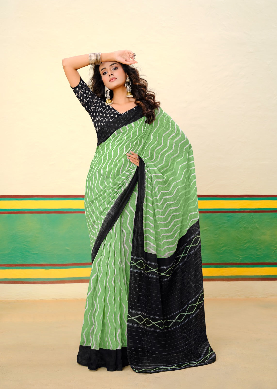 Green Mul Mul Cotton Easy/Readymade Saree