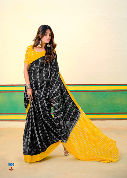 Black Mul Mul Cotton Easy/Readymade Saree