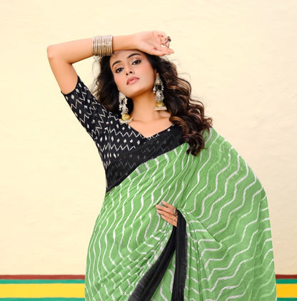 Green Mul Mul Cotton Easy/Readymade Saree