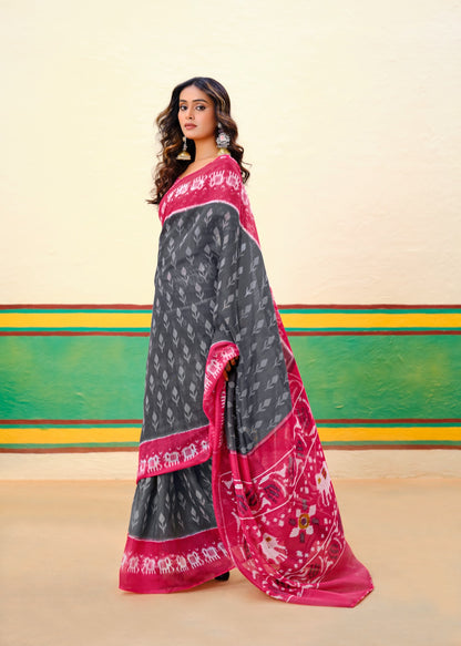 Grey Mul Mul Cotton Easy/Readymade Saree