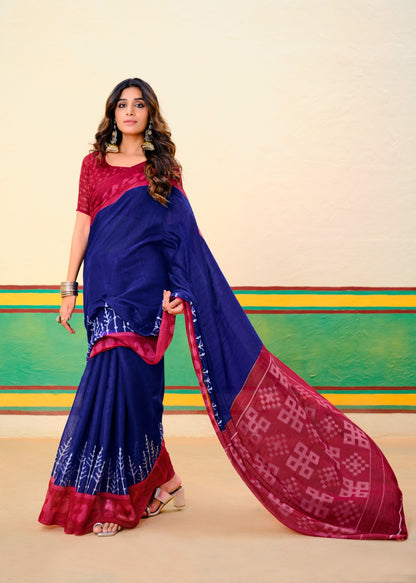 Blue Mul Mul Cotton Easy/Readymade Saree