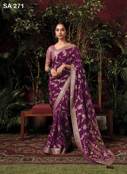 Purple Color Designer Silk Readymade/Easy Saree