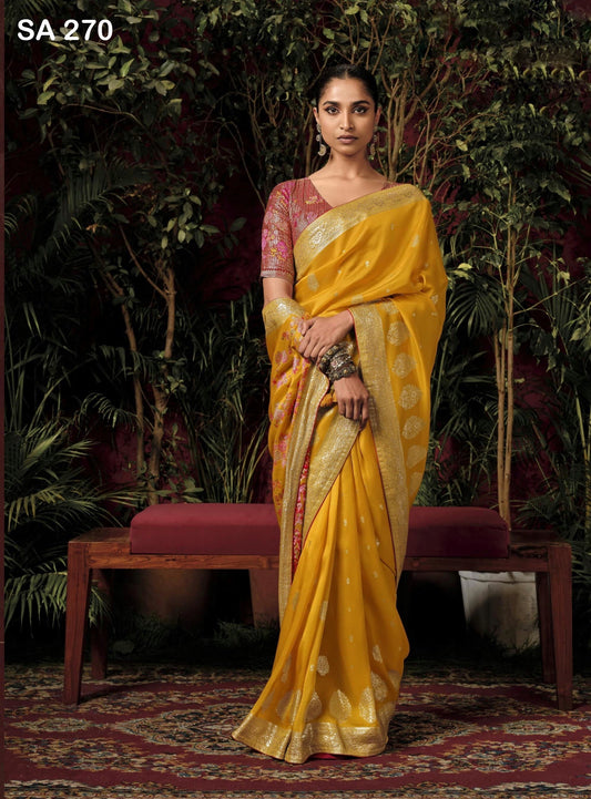 Yellow Color Designer Silk Readymade/Easy Saree