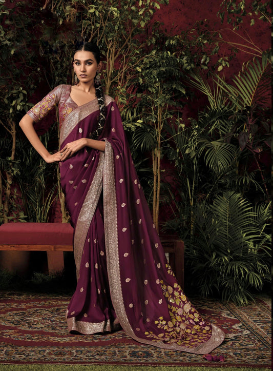 Purple Color Designer Silk Readymade/Easy Saree