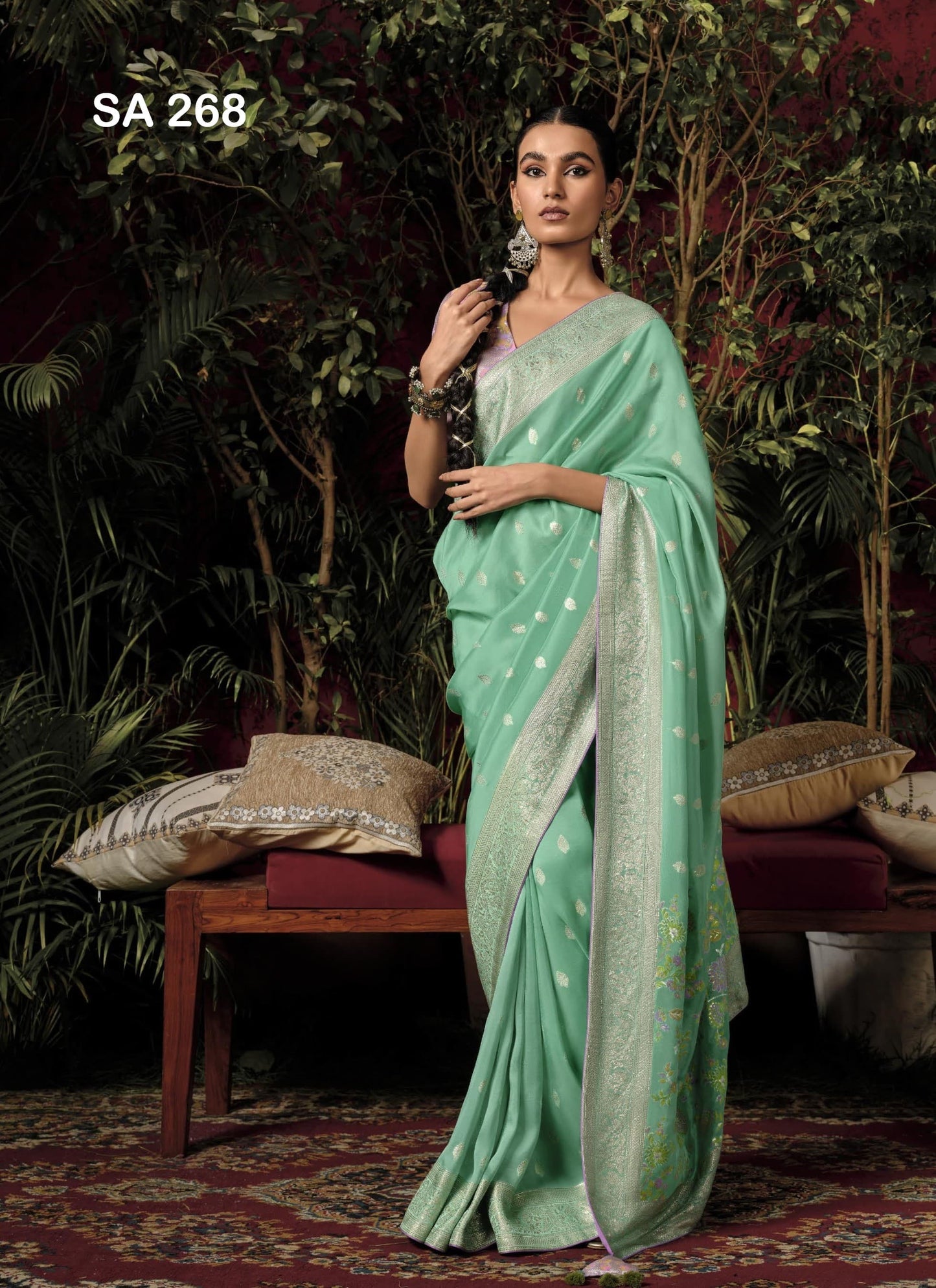 Sea Foam Color Designer Silk Readymade/Easy Saree