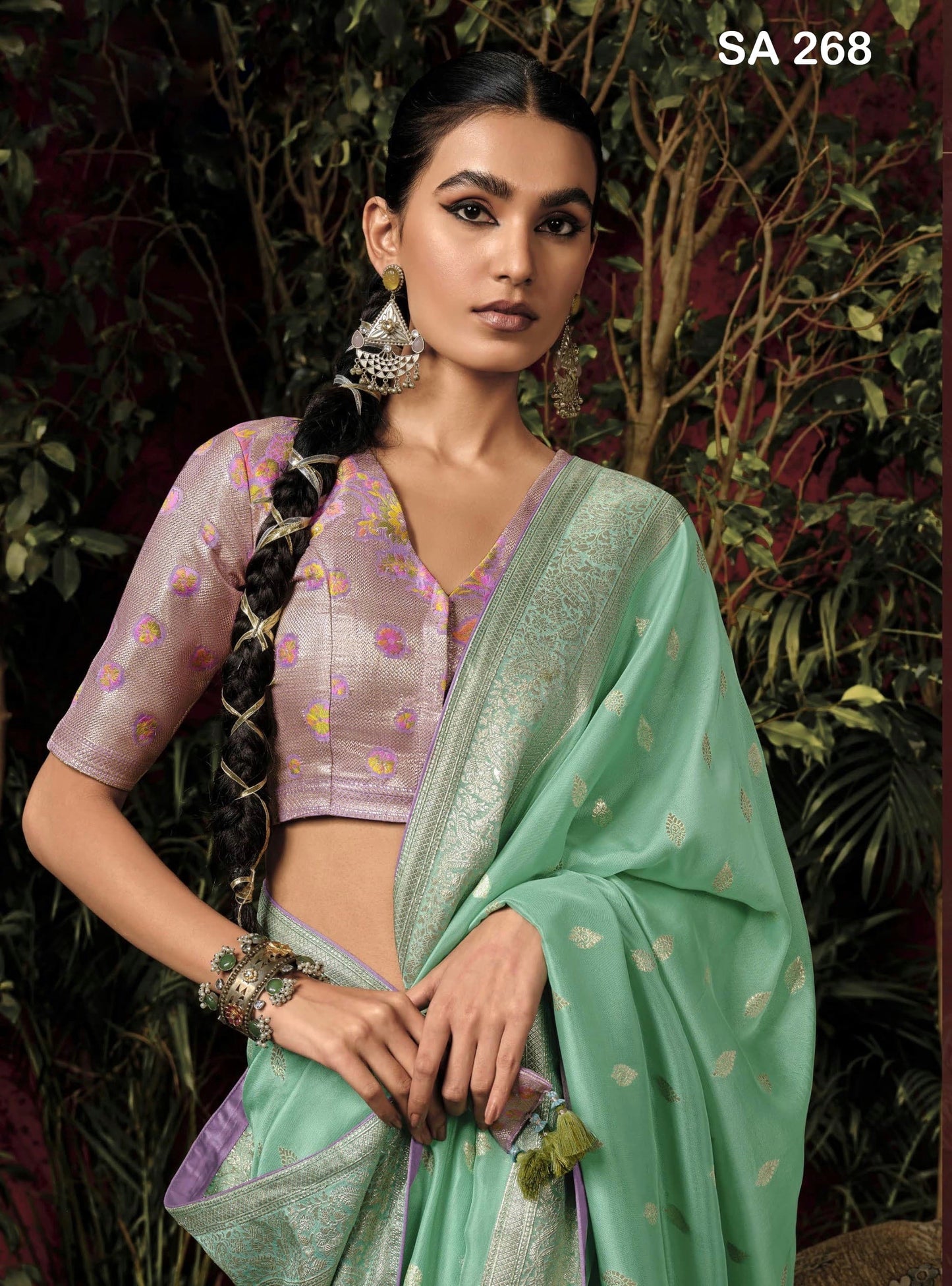 Sea Foam Color Designer Silk Readymade/Easy Saree