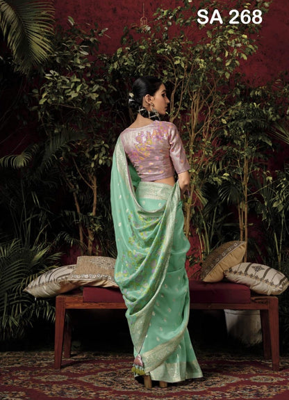 Sea Foam Color Designer Silk Readymade/Easy Saree