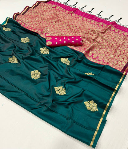 Bottle Green Color Satin Silk Readymade/Easy Saree