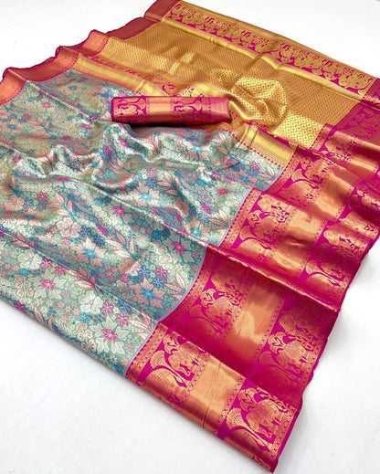 Turquoise Dharmavaram Kanjivaram Silk Readymade/Easy Saree