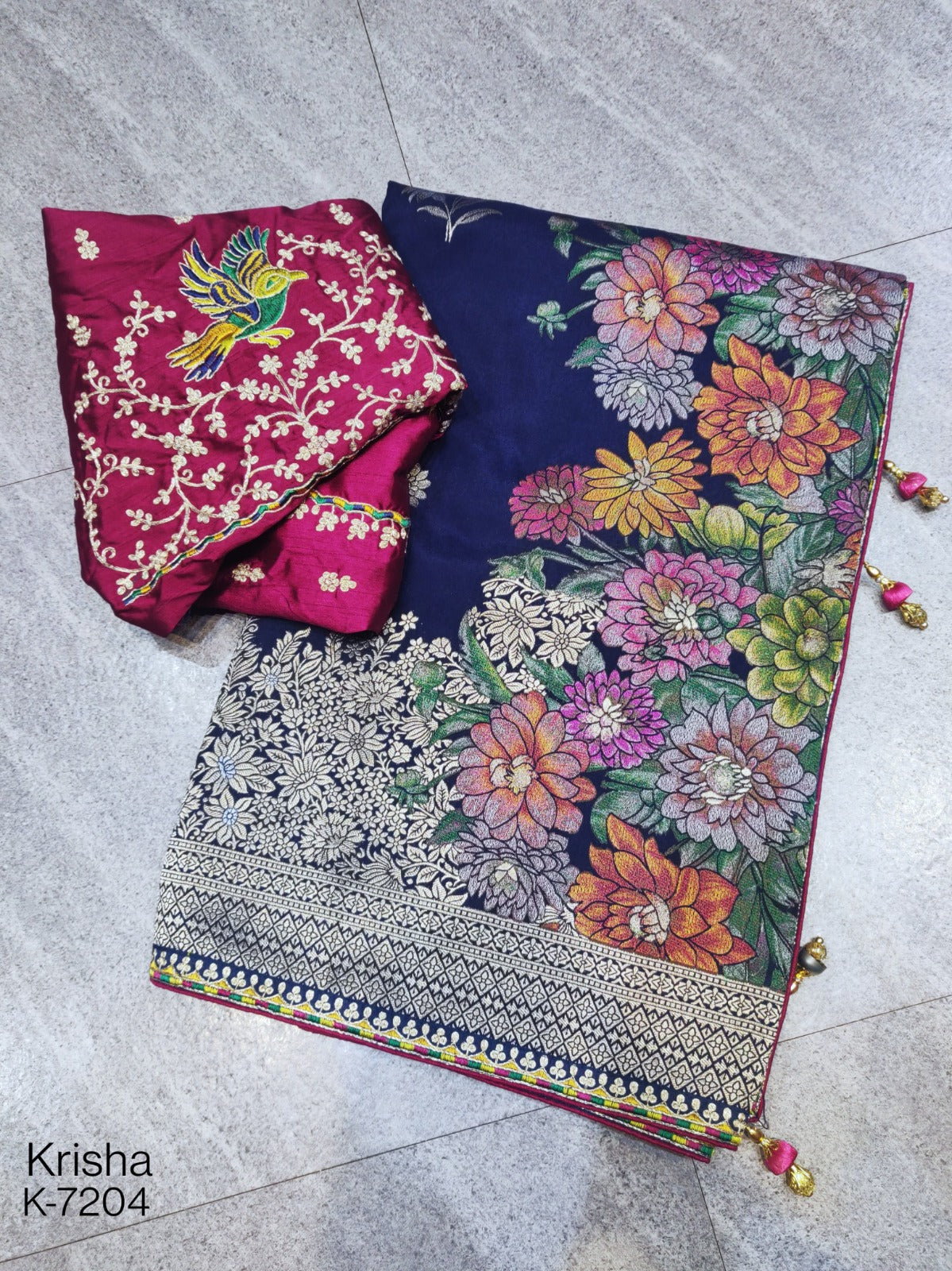 Navy Blue Banarasi Soft Silk Readymade/Easy Saree