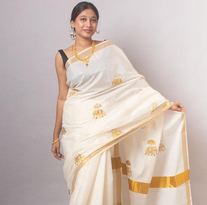 Kerala Mul Cotton Kasavu Normal Drape Saree - Panaash Saree