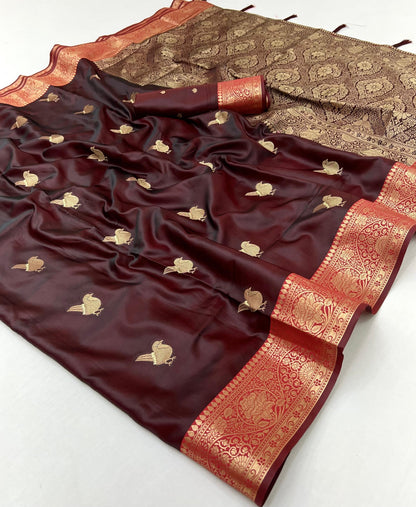 Maroon Color Satin Silk Readymade/Easy Saree