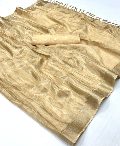 Off White Color Banarasi Silk Readymade/Easy Saree