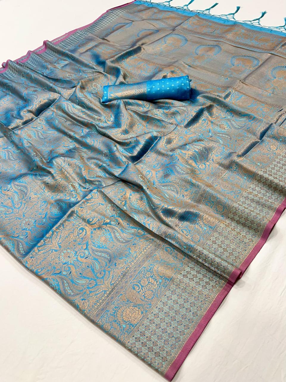 Light Blue Kanjivaram Silk Normal Drape Saree - Panaash Saree