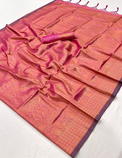 Light Pink Kanjivaram Silk Readymade/Easy Saree